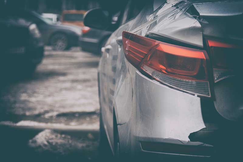 gray car in an accident